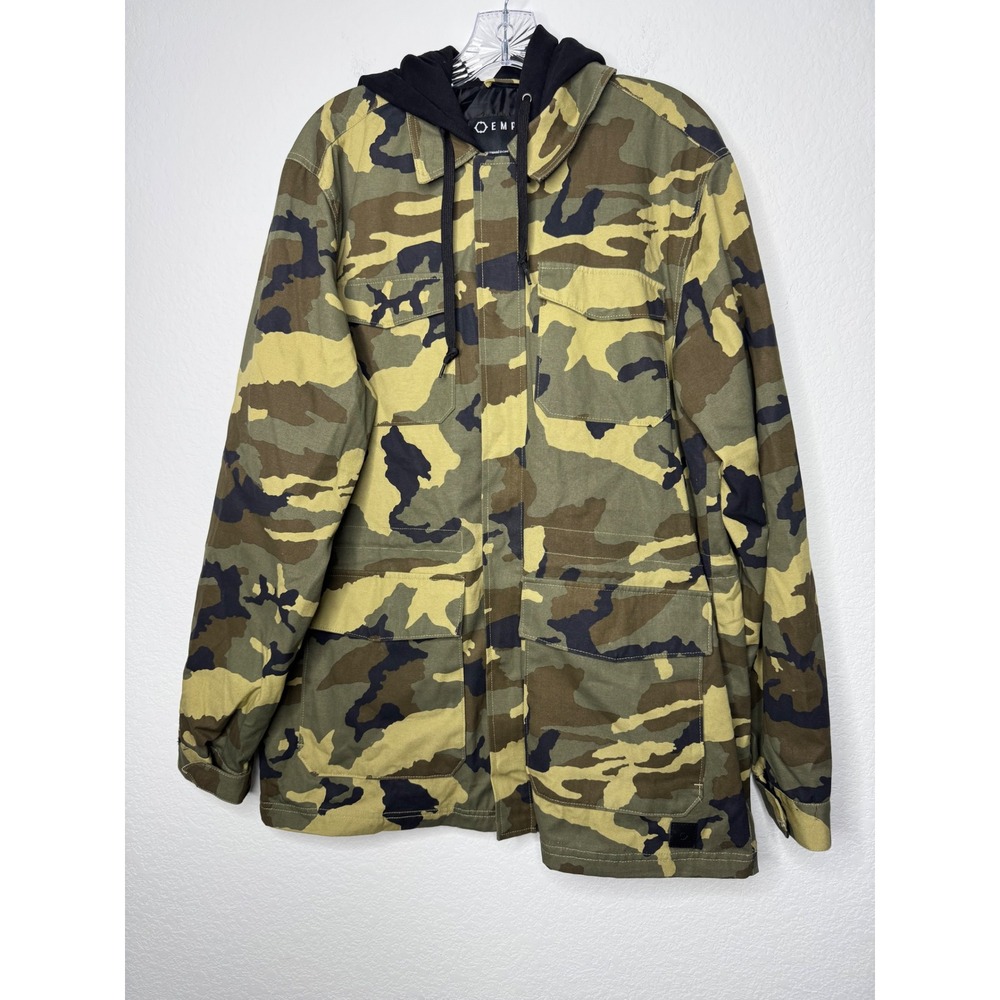 Empyre Mens Camo Field Jacket Green Hooded Utility Military M65 Style Large